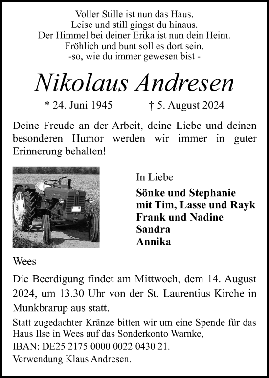 Traueranzeige von Nikolaus Andresen von Flensburger Tageblatt