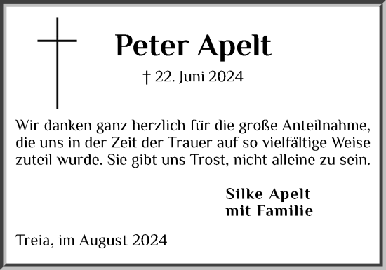 Traueranzeige von Peter Apelt von Region Flensburg