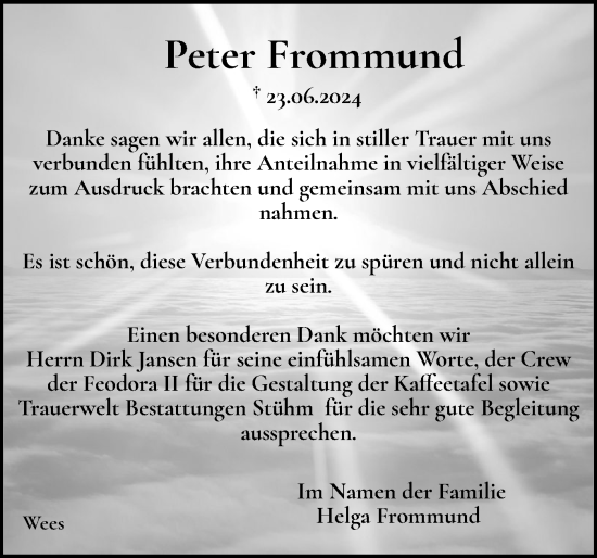 Traueranzeige von Peter Frommund von Flensburger Tageblatt