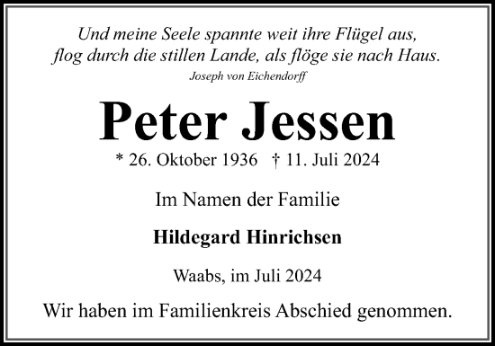 Traueranzeige von Peter Jessen von Eckernförder Zeitung, Hallo Eckernförde