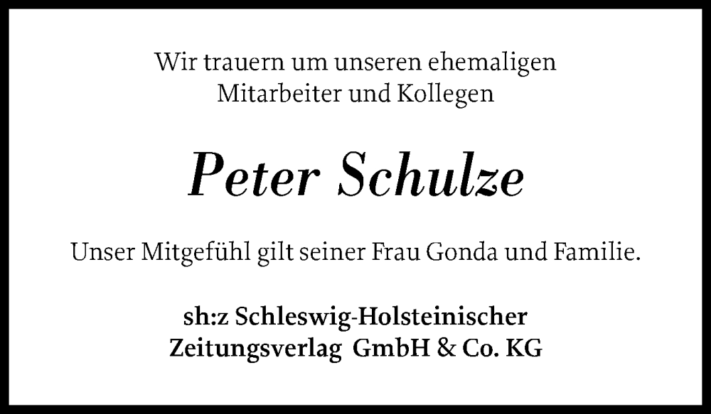  Traueranzeige für Peter Schulze vom 08.08.2024 aus Der Insel-Bote