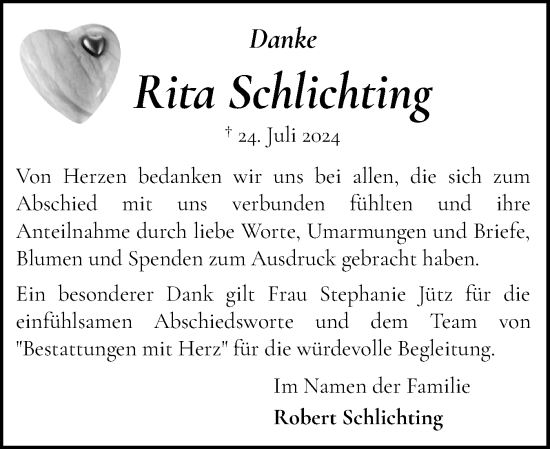 Traueranzeige von Rita Schlichting von Flensburger Tageblatt