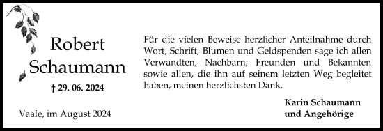 Traueranzeige von Robert Schaumann von Norddeutsche Rundschau, Wilstersche Zeitung, Glückstädter Fortuna