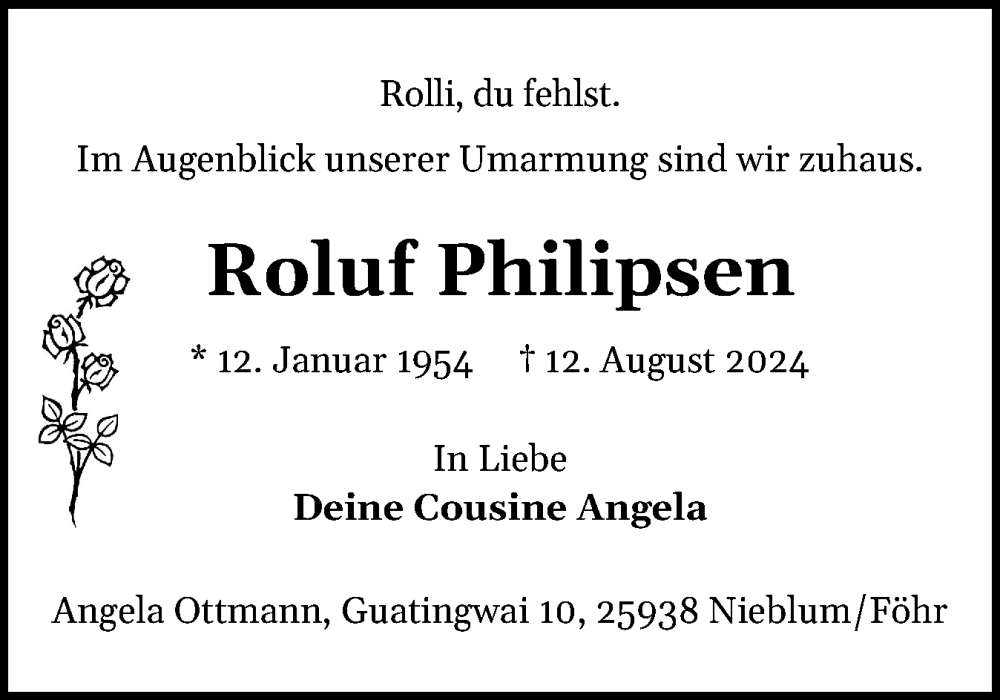  Traueranzeige für Roluf Philipsen vom 15.08.2024 aus Der Insel-Bote