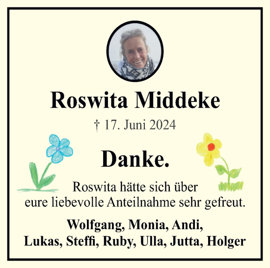 Traueranzeige von Roswita Middeke von Sylter Rundschau