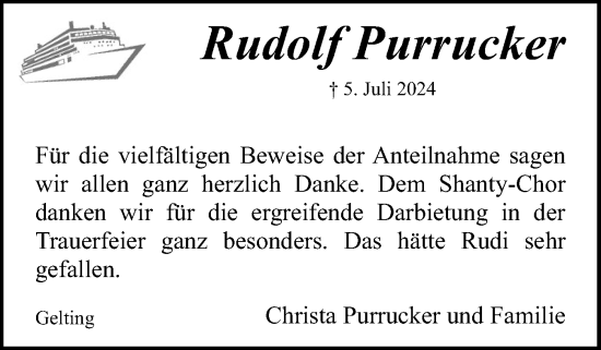 Traueranzeige von Rudolf Purrucker von Flensburger Tageblatt