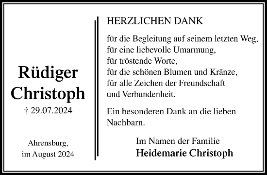 Traueranzeige von Rüdiger Christoph von Stormaner Tageblatt