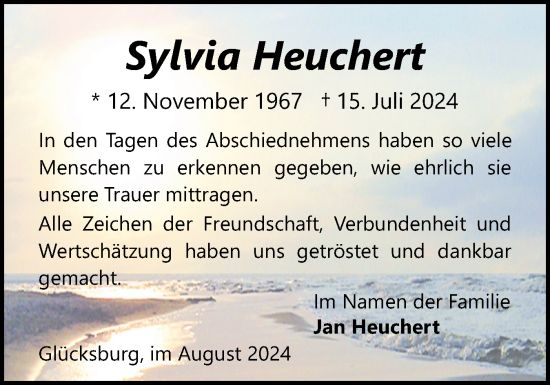 Traueranzeige von Sylvia Heuchert von Flensburger Tageblatt