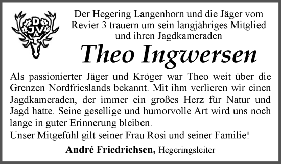 Traueranzeige von Theo Ingwersen von Husumer Nachrichten, Nordfriesland Tageblatt