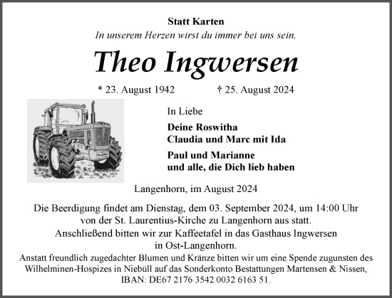 Traueranzeige von Theo Ingwersen von Husumer Nachrichten, Nordfriesland Tageblatt