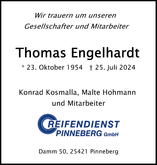 Traueranzeige von Thomas Engelhardt von Region Pinneberg und tip Pinneberg