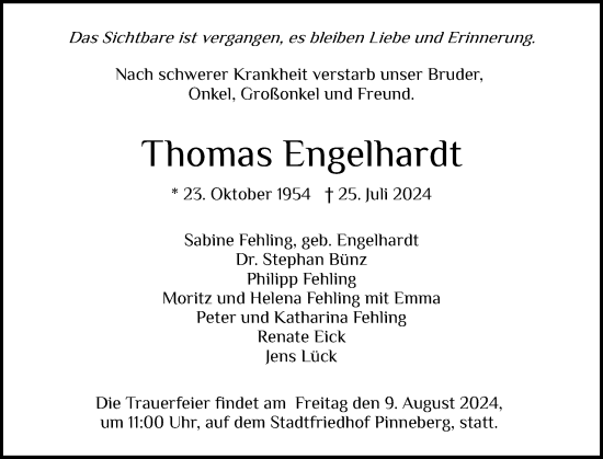 Traueranzeige von Thomas Engelhardt von Region Pinneberg und tip Pinneberg