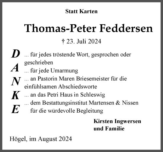 Traueranzeige von Thomas-Peter Feddersen von Region Flensburg