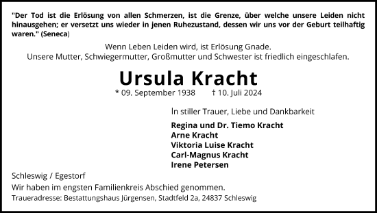 Traueranzeige von Ursula Kracht von Schleswiger Nachrichten, Schlei-Bote