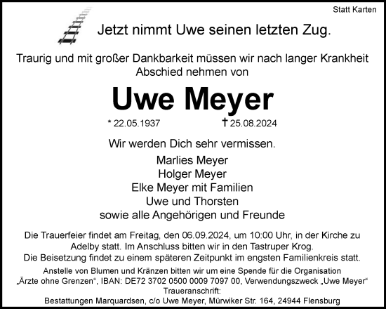 Traueranzeige von Uwe Meyer von Flensburger Tageblatt