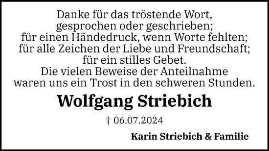 Traueranzeige von Wolfgang Striebich von Flensburger Tageblatt