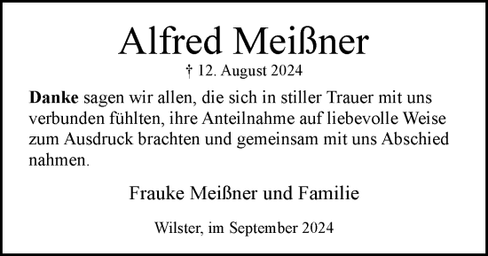 Traueranzeige von Alfred Meißner von Norddeutsche Rundschau, Wilstersche Zeitung, Glückstädter Fortuna