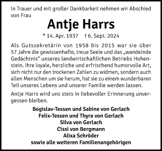 Traueranzeige von Antje Harrs von Eckernförder Zeitung, Hallo Eckernförde