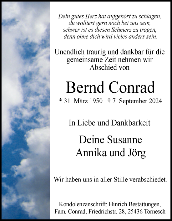 Traueranzeige von Bernd Conrad von Elmshorner Nachrichten, Barmstedter Zeitung