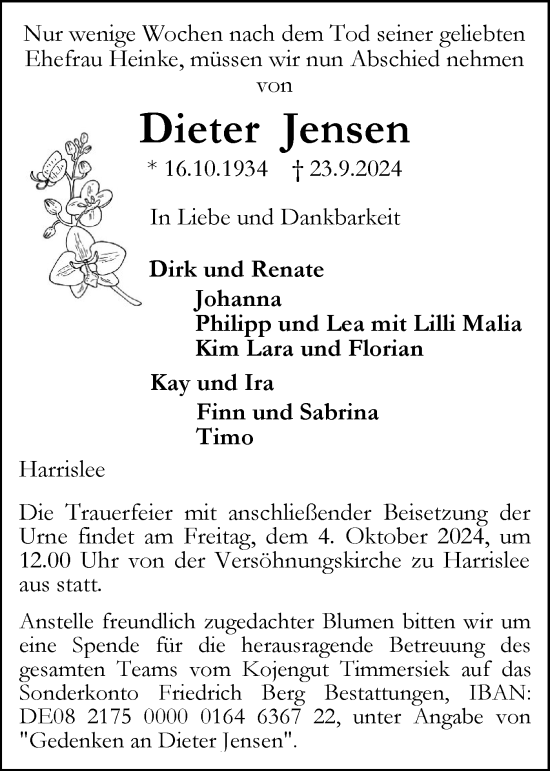 Traueranzeige von Dieter Jensen von Flensburger Tageblatt