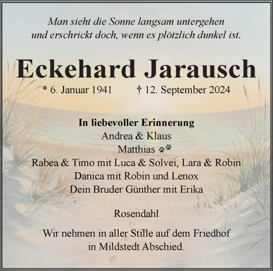 Traueranzeige von Eckehard Jarausch von Husumer Nachrichten, Nordfriesland Tageblatt