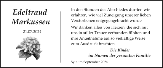 Traueranzeige von Edeltraud Markussen von Sylter Rundschau