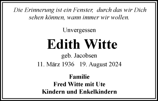 Traueranzeige von Edith Witte von Flensburger Tageblatt