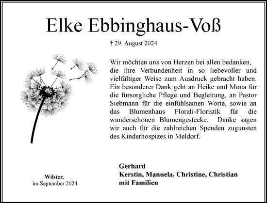 Traueranzeige von Elke Ebbinghaus-Voß von Norddeutsche Rundschau, Wilstersche Zeitung, Glückstädter Fortuna