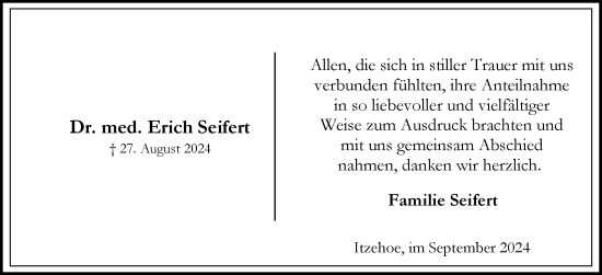 Traueranzeige von Erich Seifert von Norddeutsche Rundschau, Wilstersche Zeitung, Glückstädter Fortuna