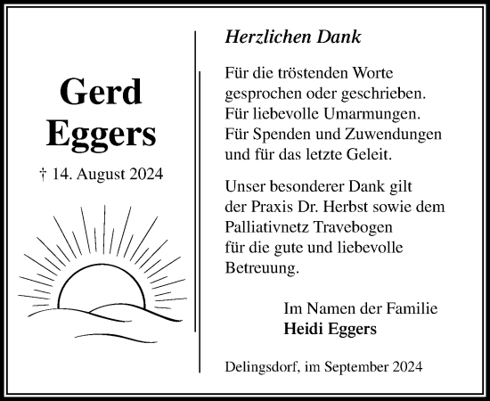 Traueranzeige von Gerd Eggers von Stormaner Tageblatt