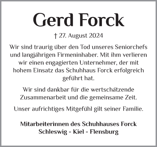 Traueranzeige von Gerd Forck von Region Flensburg