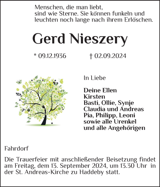 Traueranzeige von Gerd Nieszery von Schleswiger Nachrichten, Schlei-Bote