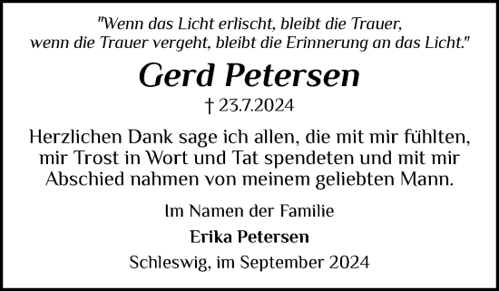 Traueranzeige von Gerd Petersen von Schleswiger Nachrichten, Schlei-Bote