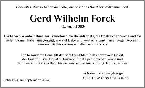 Traueranzeige von Gerd Wilhelm Forck von Region Flensburg