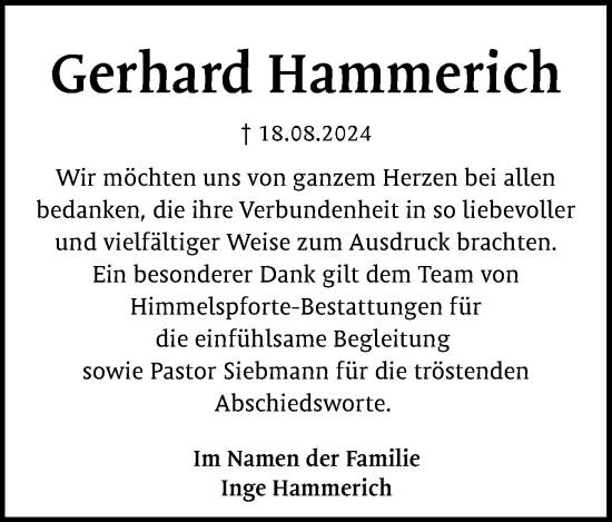 Traueranzeige von Gerhard Hammerich von Norddeutsche Rundschau, Wilstersche Zeitung, Glückstädter Fortuna