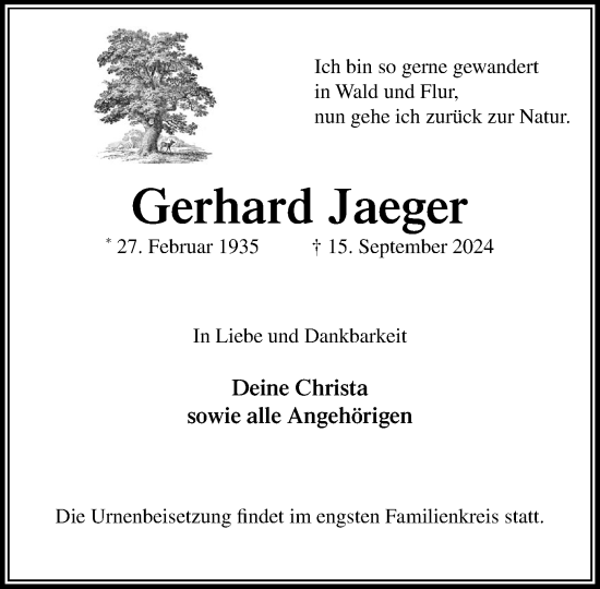 Traueranzeige von Gerhard Jaeger von Stormaner Tageblatt