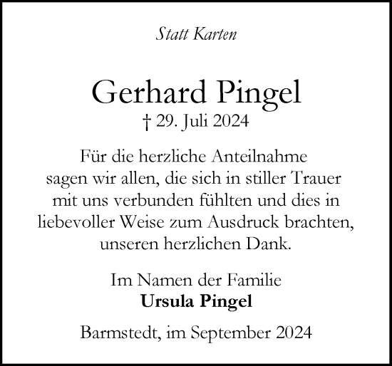 Traueranzeige von Gerhard Pingel von Elmshorner Nachrichten, Barmstedter Zeitung