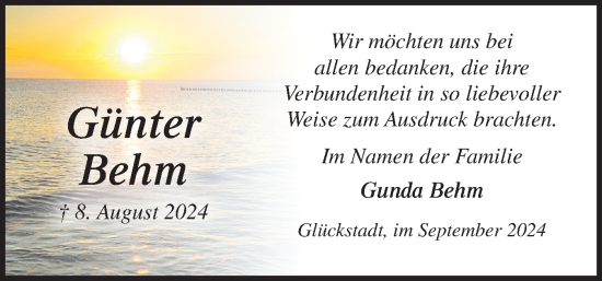 Traueranzeige von Günter Behm von Norddeutsche Rundschau, Wilstersche Zeitung, Glückstädter Fortuna