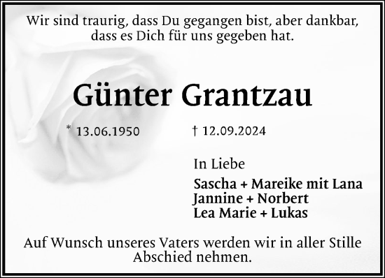 Traueranzeige von Günter Grantzau von Schleswiger Nachrichten, Schlei-Bote