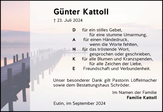 Traueranzeige von Günter Kattoll von Ostholsteiner Anzeiger