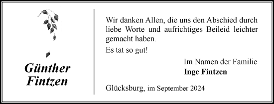 Traueranzeige von Günther Fintzen von Flensburger Tageblatt