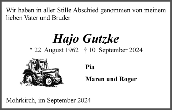 Traueranzeige von Hajo Gutzke von Flensburger Tageblatt, Schleswiger Nachrichten, Schlei-Bote