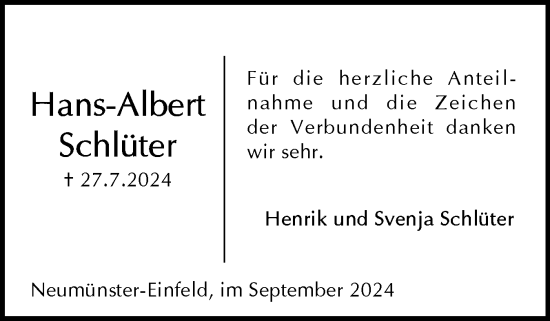 Traueranzeige von Hans-Albert Schlüter von Holsteinischer Courier