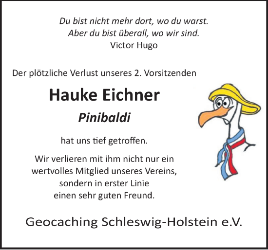 Traueranzeige von Hauke Eichner von Schleswiger Nachrichten, Schlei-Bote