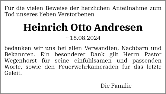 Traueranzeige von Heinrich Otto Andresen von Flensburger Tageblatt