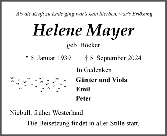 Traueranzeige von Helene Mayer von Region Westküste