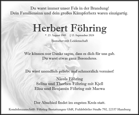 Traueranzeige von Herbert Föhring von Stormaner Tageblatt