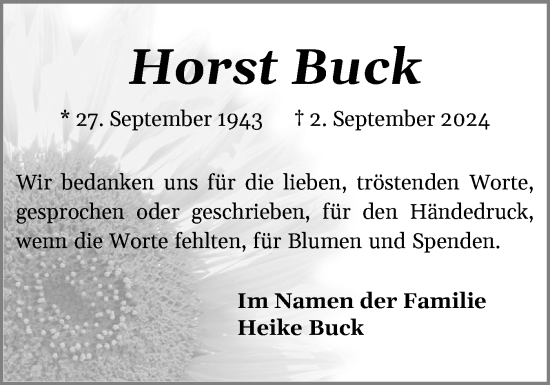 Traueranzeige von Horst Buck von Holsteinischer Courier