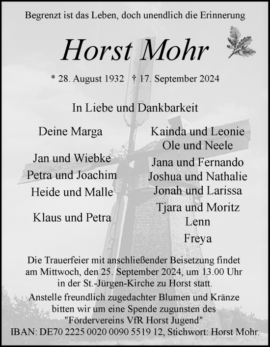 Traueranzeige von Horst Mohr von Elmshorner Nachrichten, Barmstedter Zeitung