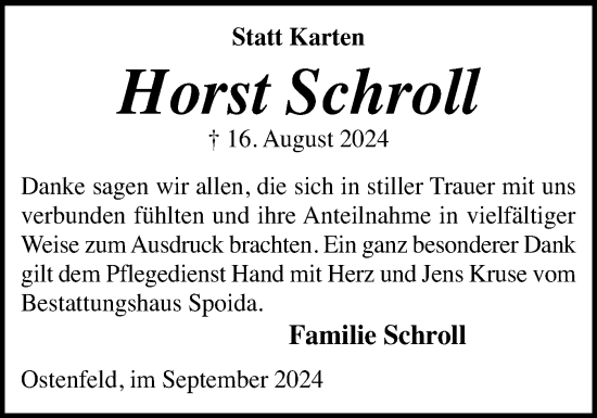 Traueranzeige von Horst Schroll von Schleswig-Holsteinische Landeszeitung